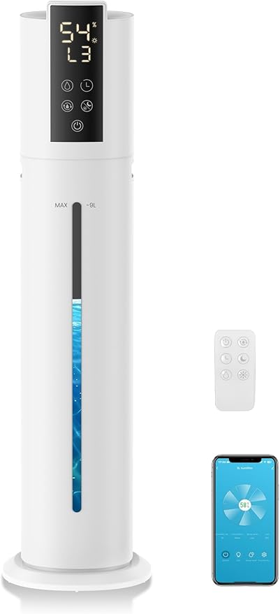 9L/2.38Gal Smart Humidifiers For Large Room,30dB Quiet Whole House Humidifier,Cover Up To 600ft² App/Remote Control,Humidifier For Bedroom,Humidifiers With Essential Oil Diffuser,12 H Timer
