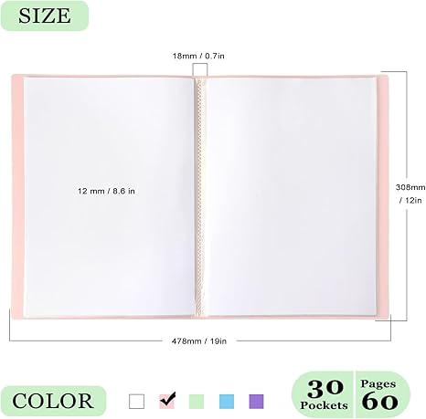 Portfolio Binder with Plastic Sleeves, Pocket Portfolio Folder with Clear Sheet Protectors, Display 60 Pages Book, Presentation Book for Artwork, Document Organizer, 1 Pack