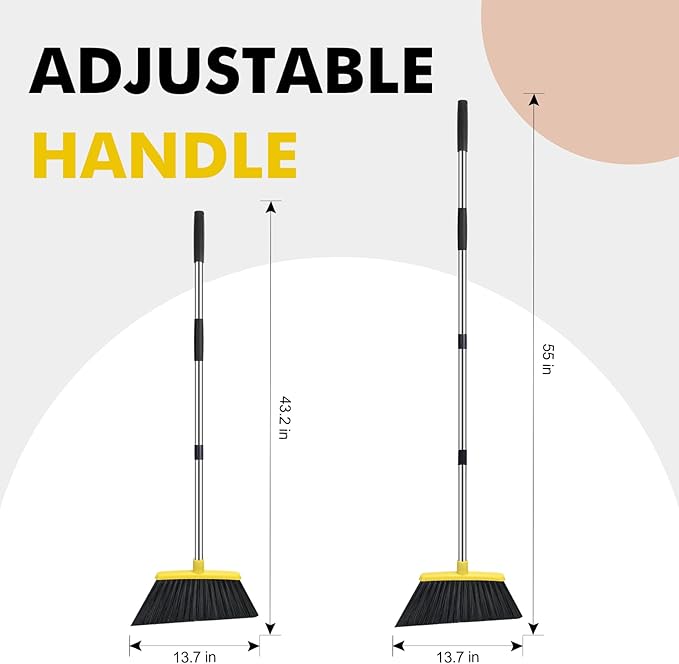 Heavy Duty Broom, 55 Inch Long Handle Outdoor Large Angle Brooms, Commercial Broom for Sweeping Indoor, for Home Garage Kitchen Office Courtyard Lobby Patio Lawn Concrete