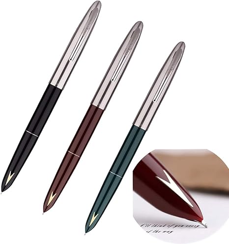 3 PCS Genuine Hero 329 Fountain Pen Fine Nib,Gold Arrow Pattern, Stainless Steel Cap