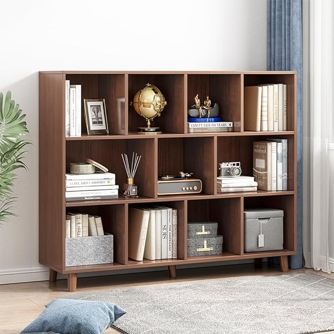 Open Cube Low Bookcase - 3-Tier Freestanding Storage Display Cabinet Organizer with Legs for Home Office, 11-Cubes Open Shelf Short Bookshelf