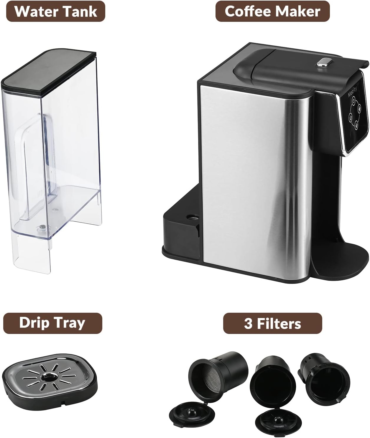Coffee Maker 3 in 1 Single Serve Coffee Machine, Compatible with K cup Capsules, Instant Coffee Pot, Tea maker, 6,8,10 Oz Cup, Removable 50 Oz Water Reservoir, 120V 1150W