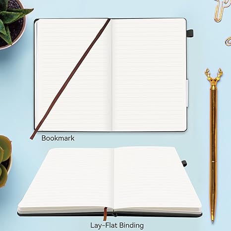 Lined Journal Notebook, 200 Pages, Leather Hardcover Notebooks, A5 College Ruled Thick Classic with Pen Loop Notebook Journals for Writing, for Women Men Office School, 5.75'' X 8.38''