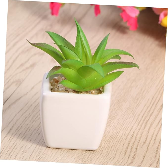 3pcs Mini Artificial Plants White Ceramic Pots for Home Decor Indoor Aesthetic and Mini Gardens No Maintenance Required
