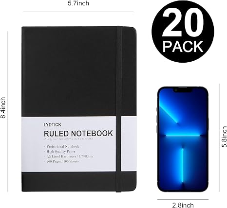 20 Pack Journals for Writing College Ruled Notebooks Journal in Bulk, Hardcover Notebooks (200Pages) for Note Talking, Lined Bullet Journals for Home School Office, 5.7"x8.4"
