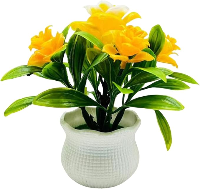 Yellow Artificial Flowers, Fake Flowers, Artificial Plants Indoor, Artificial Potted Plants 5 Rose Flower Head Wedding Faux Floral Bonsai Indoor Outdoor Desktop Decoration
