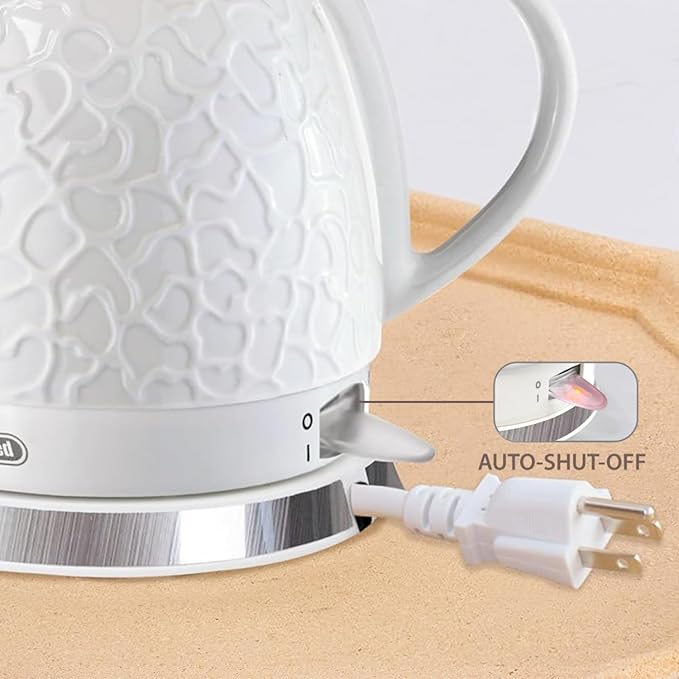 Ceramic Electric Kettle 1.0L(34oz), 1000W Fast Boiling, Automatic Shut-Off &, BPA-Free, Cordless Water Boiler, Boil Dry Protection, Pot with LED Indicator for Home Office Kitchen