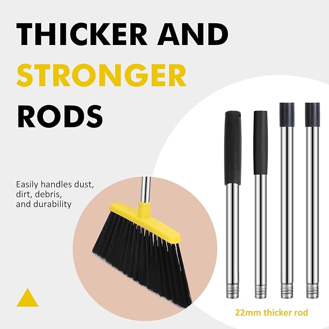 Heavy Duty Broom, 55 Inch Long Handle Outdoor Large Angle Brooms, Commercial Broom for Sweeping Indoor, for Home Garage Kitchen Office Courtyard Lobby Patio Lawn Concrete
