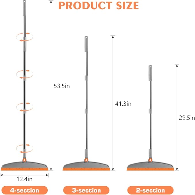 Multifunction Magic Broom, 54 Inch Adjustable Long Handle Silicone Floor Squeegee Broom, Sweep and Scrape 2 In 1 Household Cleaning Brooms for Floor, Bathrooms, Kitchens, Showers, Tile, Pet Hair,Glass