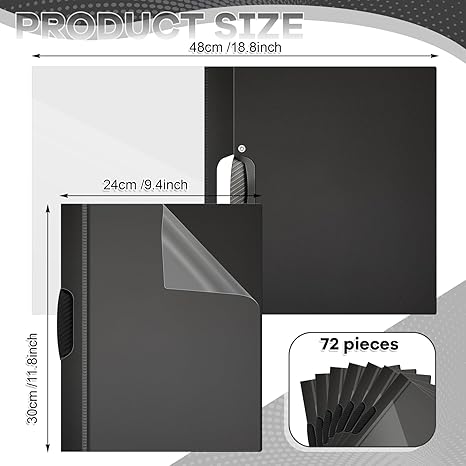 72 Pack Clear Report Covers with Clip Plastic Report Folder Cover with Clip Presentation Folders Paper Binder for School Office Classroom Business Document Files, 11.8 x 9.5 Inch, Black
