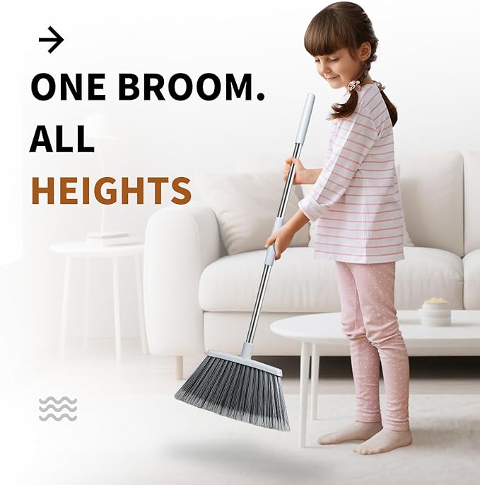 Broom, Outdoor Brooms for Sweeping Indoor, Adjustable 55" Pet Hair Removal Heavy Duty Broom for Floors Home Kitchen Garage Commercial Patio Industrial Snow (Pack of 1)