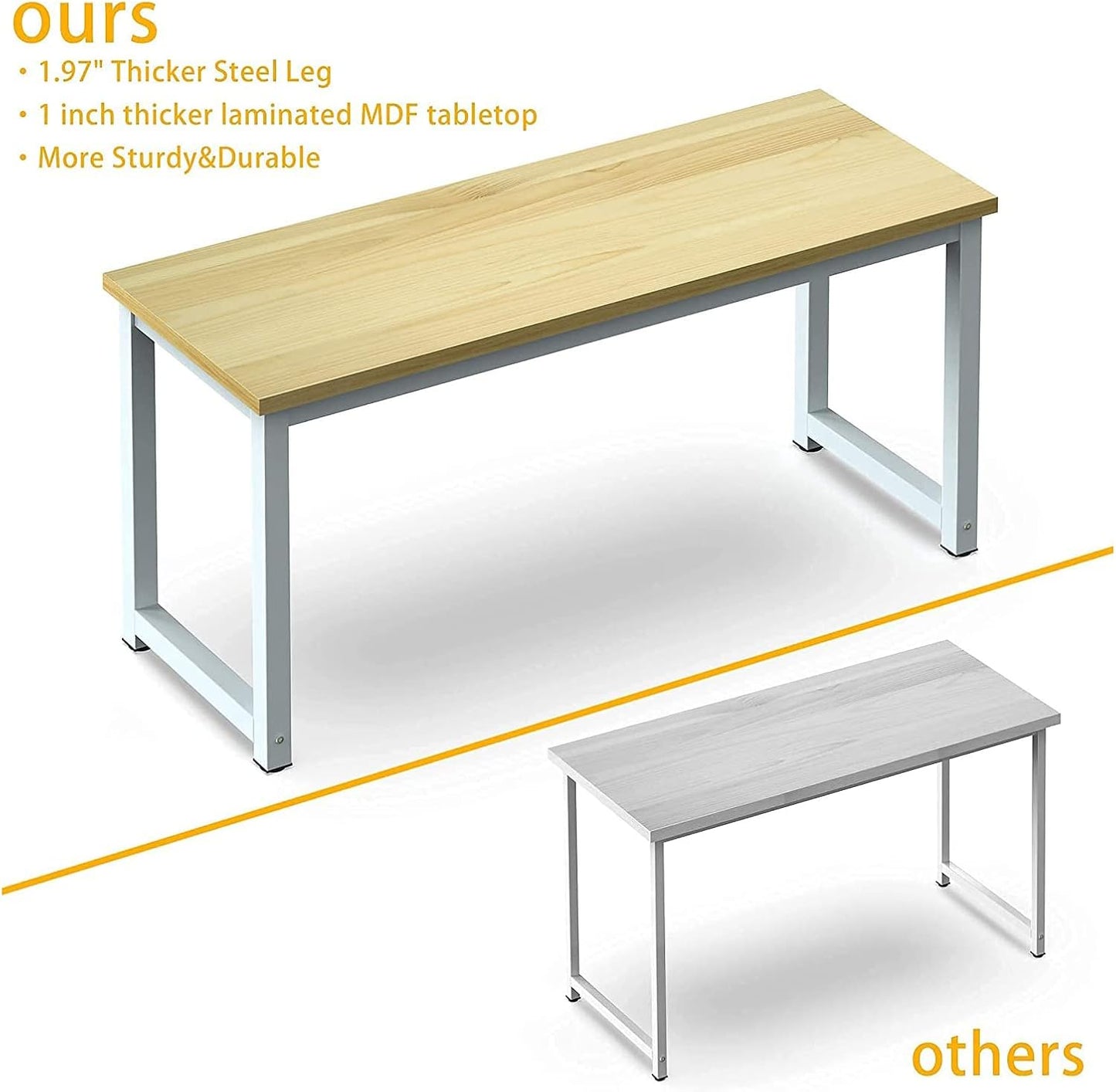 Modern Computer Desk 63 Inch Large Office Desk, Writing Study Table for Home Office Desk Workstation Wide Metal Sturdy Frame Thicker Steel Legs