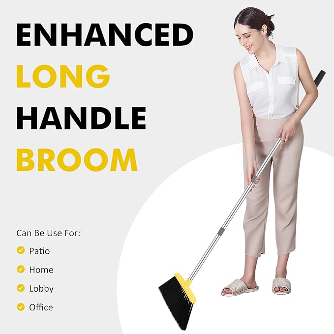 Heavy Duty Broom, 55 Inch Long Handle Outdoor Large Angle Brooms, Commercial Broom for Sweeping Indoor, for Home Garage Kitchen Office Courtyard Lobby Patio Lawn Concrete