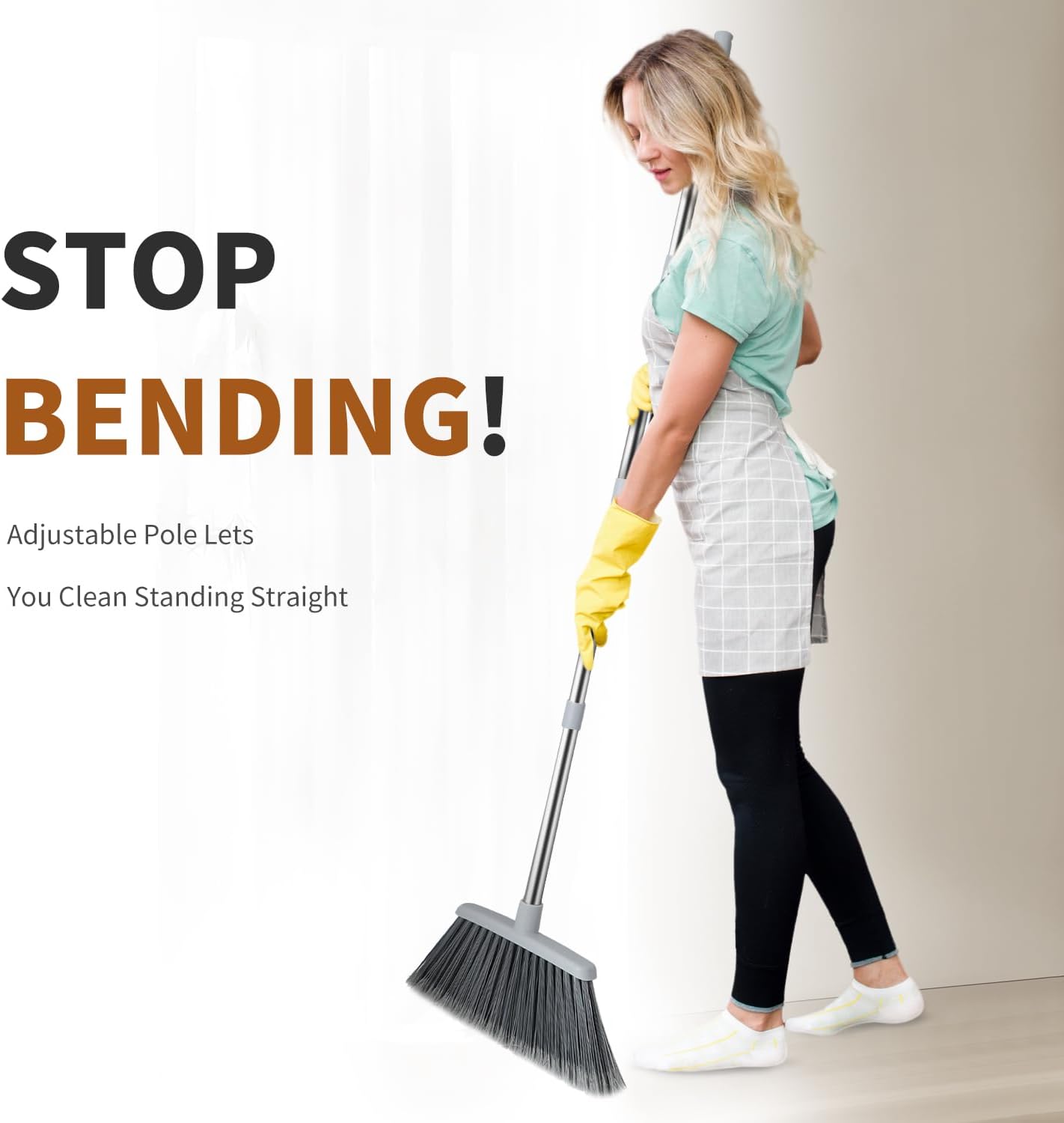 Broom, Outdoor Brooms for Sweeping Indoor, Adjustable 55" Pet Hair Removal Heavy Duty Broom for Floors Home Kitchen Garage Commercial Patio Industrial Snow (Pack of 1)