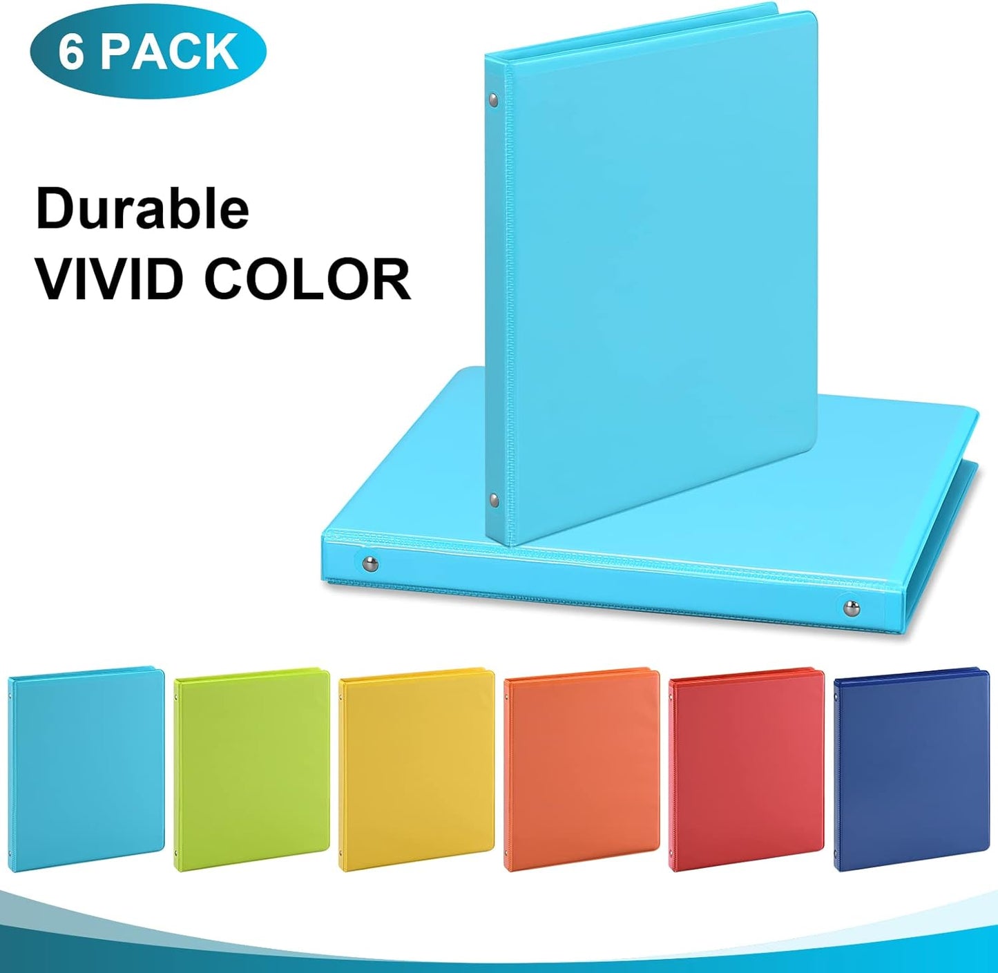 1-inch 3 Ring Binder with 2 Interior Pockets, 1'' Basic Binders Holds US Letter Size 8.5'' x 11'' Paper - Versatile Binders for Office, Home, and School Use, 6 Pack
