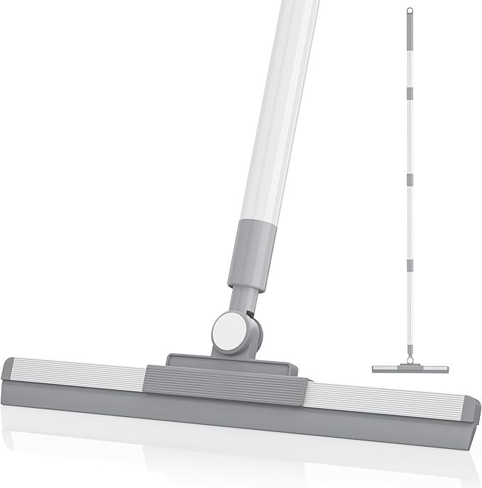Floor Squeegee with 180° Rotating Head, Squeegee for Floor with 52'' Long Handle, Squeegee Broom, Squeegee for Window Cleaning, Bathroom Tile, Garage Concrete, Deck, Shower Glass