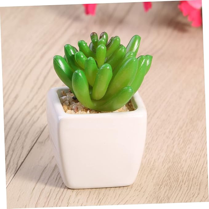 3pcs Mini Artificial Plants White Ceramic Pots for Home Decor Indoor Aesthetic and Mini Gardens No Maintenance Required