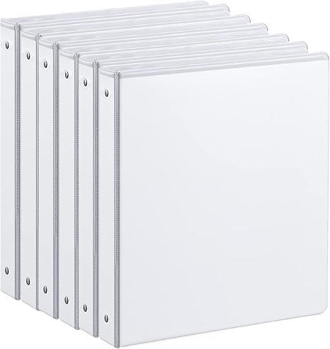 1-inch 3 Ring Binder with 2 Interior Pockets, 1'' Basic Binders Holds US Letter Size 8.5'' x 11'' Paper - Versatile Binders for Office, Home, and School Use, 6 Pack