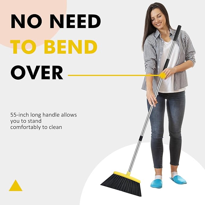 Heavy Duty Broom, 55 Inch Long Handle Outdoor Large Angle Brooms, Commercial Broom for Sweeping Indoor, for Home Garage Kitchen Office Courtyard Lobby Patio Lawn Concrete