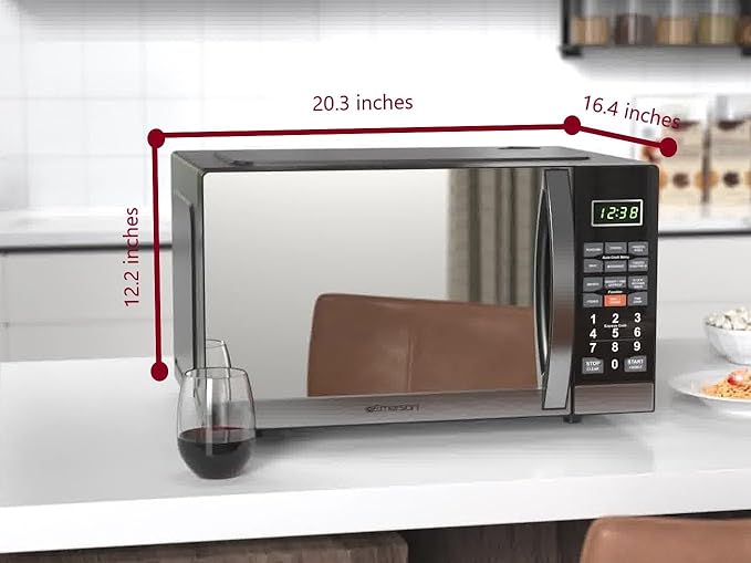 Countertop Microwave Oven with 1100W Grill Function, Sleek Mirrored Finish 10 Power Levels, 6 Auto Menus, Glass Turntable and Child Safe Lock, 1.1 Cu. Ft, Stainless Steel