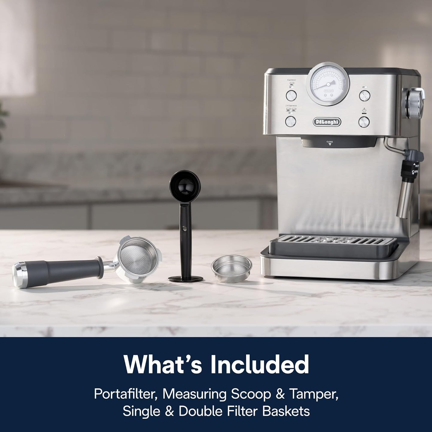 Espresso Machine with Milk Frother, 15-Bar Pump & Temperature Control - Barista Coffee Maker Kit for Espresso, Latte, Cappuccino & Iced Coffee - Italian Stainless Steel Design