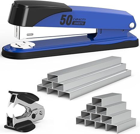 Metal Stapler Heavy Duty 50 Sheet Capacity with 1750 Staples and Staple Remover, Full Strip Staplers for Desk, No Jam, Non-Slip for Office & Classroom