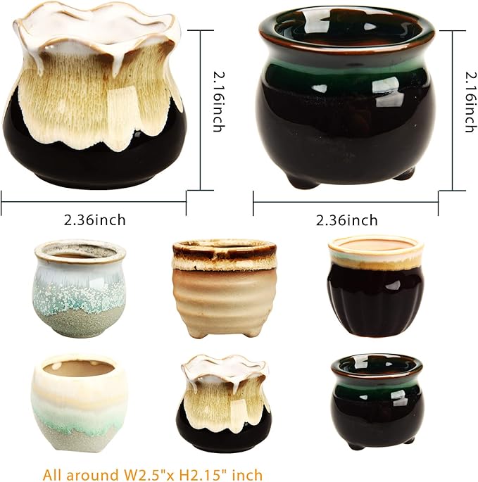 2.5 Inch Succulent Pot with Drainage,Planting/Flower Pots,Small Planter for Mini Plant Ceramic Flowing Glaze Base Serial Set with Holes