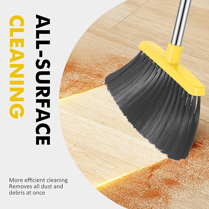 Heavy Duty Broom, 55 Inch Long Handle Outdoor Large Angle Brooms, Commercial Broom for Sweeping Indoor, for Home Garage Kitchen Office Courtyard Lobby Patio Lawn Concrete