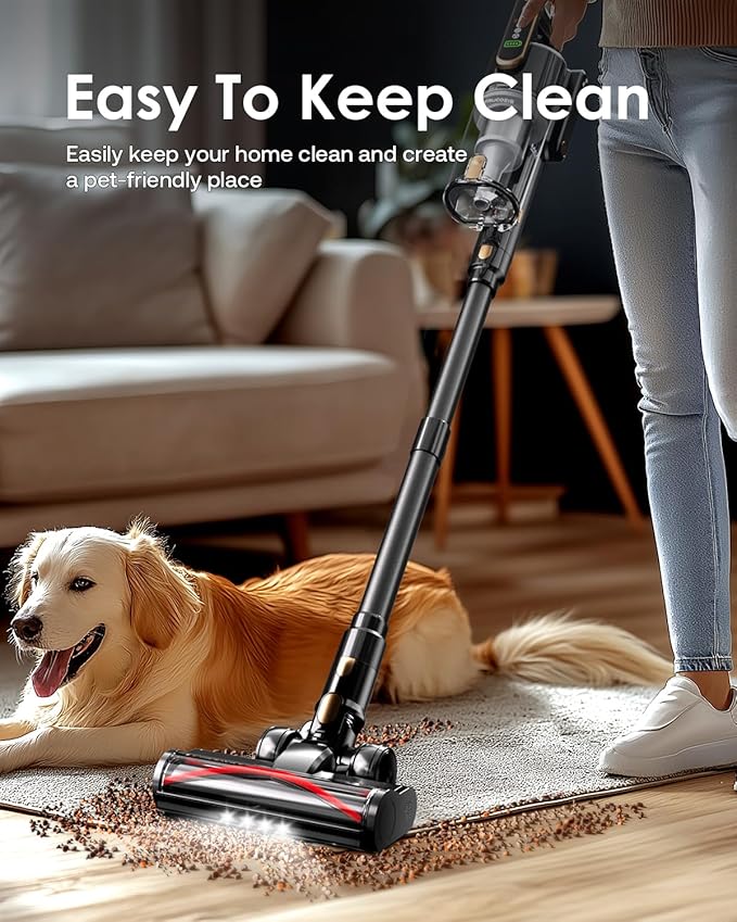 Cordless Vacuum Cleaner, 45Kpa 50 Mins Runtime Self-Standing Stick Vacuum Cleaners for Home, Powerful Suction, Lightweight, LED Touch Screen 8 in 1 Vacuum for Pet Hair, Carpet, Hardwood Floor,