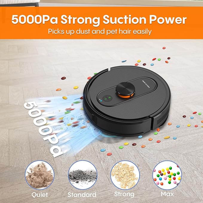 Robot Vacuum and Mop with Self-Emptying, 5000Pa Robotic Vacuum with Mapping, 60-Day Hands-Free Cleaning,LiDAR Navigation,No-Go Zones,Wi-Fi/App/Alexa Control, Perfect for Pet, Hard Floors, Carpet
