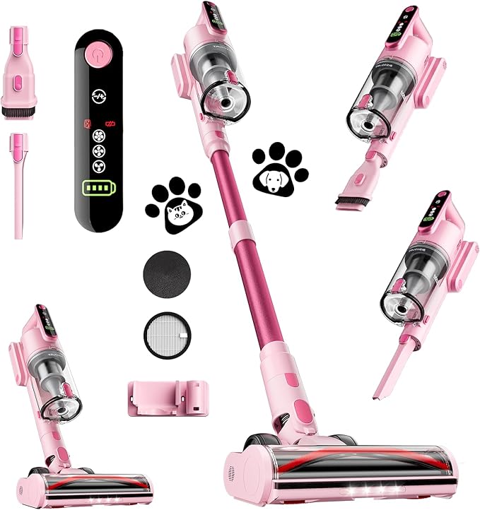 Cordless Vacuum Cleaner, 45Kpa 50 Mins Runtime Self-Standing Stick Vacuum Cleaners for Home, Powerful Suction, Lightweight, LED Touch Screen 8 in 1 Vacuum for Pet Hair, Carpet, Hardwood Floor,
