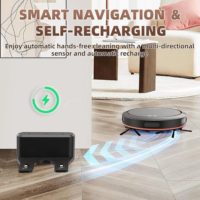 Robot Vacuum Cleaner with Mop, 4000Pa Robotic Vacuum with Self-Charging, App Control, Adjustable Suction Power Robotic Vacuum for Hard Floor, Pet Hair and Low-Piled Carpet