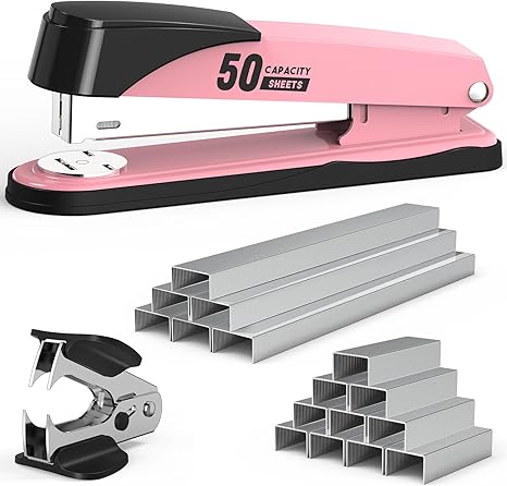 Metal Stapler Heavy Duty 50 Sheet Capacity with 1750 Staples and Staple Remover, Full Strip Staplers for Desk, No Jam, Non-Slip for Office & Classroom