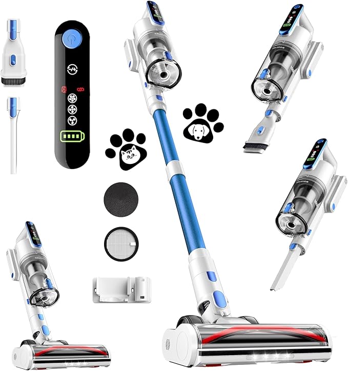 Cordless Vacuum Cleaner, 45Kpa 50 Mins Runtime Self-Standing Stick Vacuum Cleaners for Home, Powerful Suction, Lightweight, LED Touch Screen 8 in 1 Vacuum for Pet Hair, Carpet, Hardwood Floor,