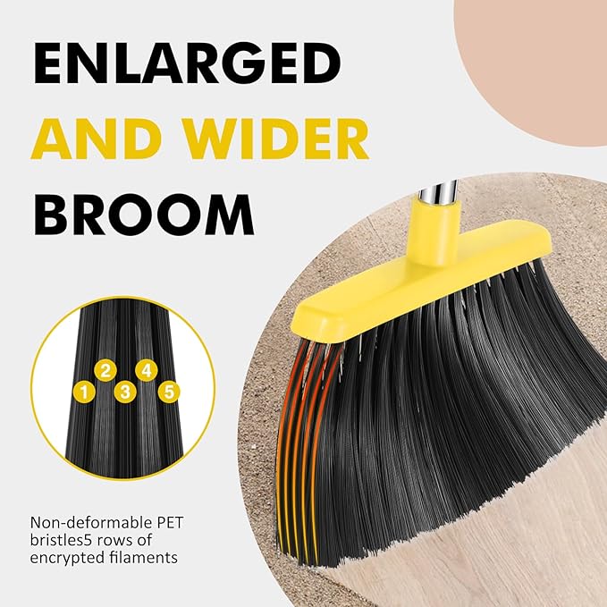 Heavy Duty Broom, 55 Inch Long Handle Outdoor Large Angle Brooms, Commercial Broom for Sweeping Indoor, for Home Garage Kitchen Office Courtyard Lobby Patio Lawn Concrete