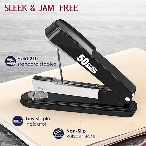 Metal Stapler Heavy Duty 50 Sheet Capacity with 1750 Staples and Staple Remover, Full Strip Staplers for Desk, No Jam, Non-Slip for Office & Classroom