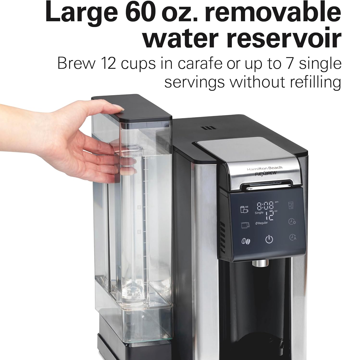5-in-1 Programmable 12 Cup Drip and Single Serve Hot & Iced Coffee Maker with Movable 60 oz. Water Reservoir, Use Pod Packs and Grounds, Fast Brewing, Black
