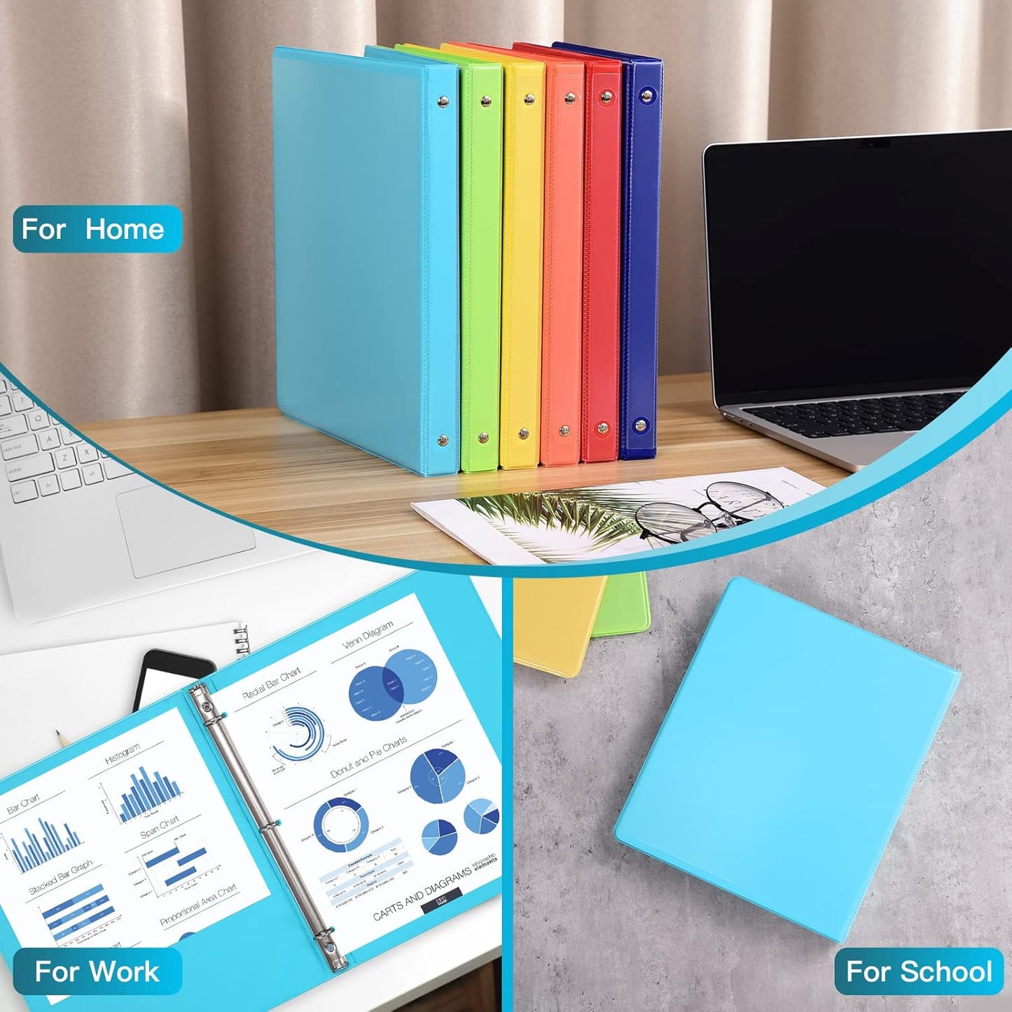 1-inch 3 Ring Binder with 2 Interior Pockets, 1'' Basic Binders Holds US Letter Size 8.5'' x 11'' Paper - Versatile Binders for Office, Home, and School Use, 6 Pack