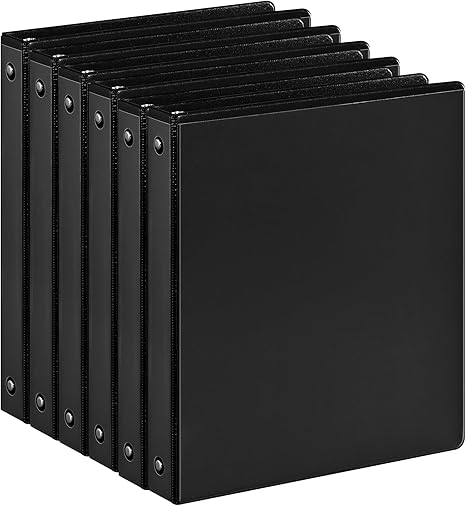 1-inch 3 Ring Binder with 2 Interior Pockets, 1'' Basic Binders Holds US Letter Size 8.5'' x 11'' Paper - Versatile Binders for Office, Home, and School Use, 6 Pack