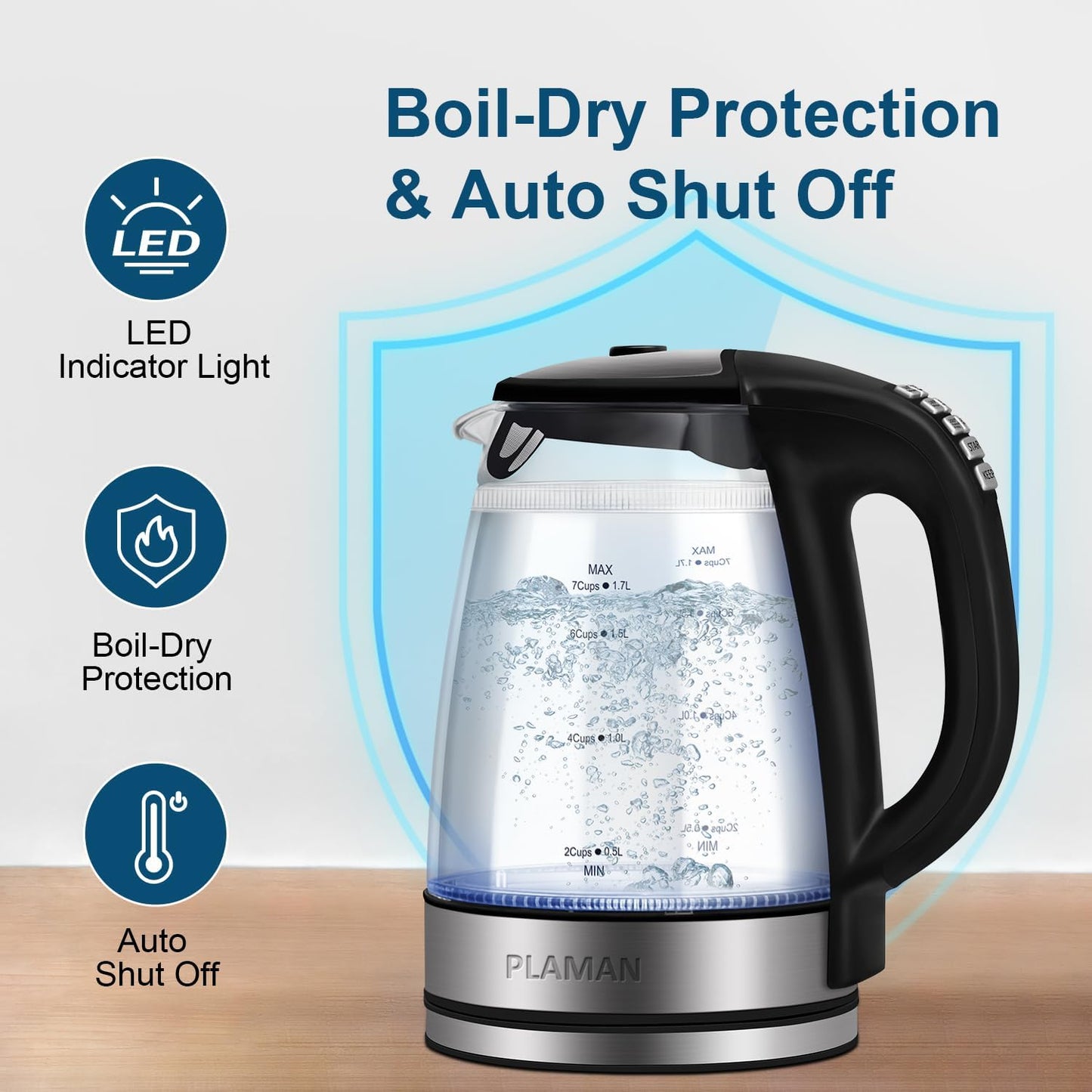 Electric Kettle Temperature Control - Keep Warm Hot Water Boiler, Double Wall Tea kettle for Boiling Water 6 Presets 1500W 4 Hours 1.7L LED Auto Shut Off Cordless