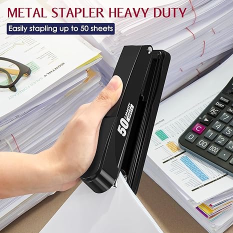 Metal Stapler Heavy Duty 50 Sheet Capacity with 1750 Staples and Staple Remover, Full Strip Staplers for Desk, No Jam, Non-Slip for Office & Classroom