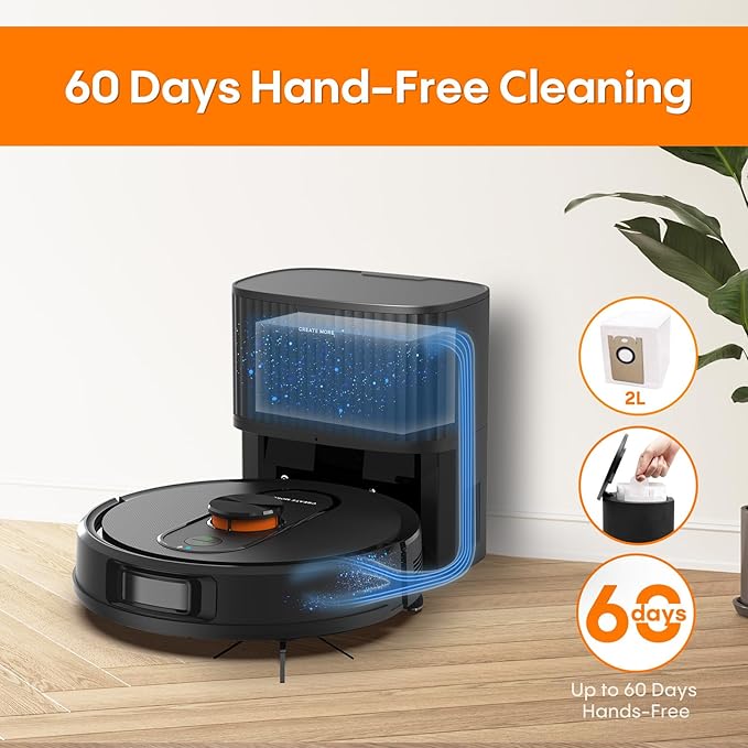 Robot Vacuum and Mop with Self-Emptying, 5000Pa Robotic Vacuum with Mapping, 60-Day Hands-Free Cleaning,LiDAR Navigation,No-Go Zones,Wi-Fi/App/Alexa Control, Perfect for Pet, Hard Floors, Carpet