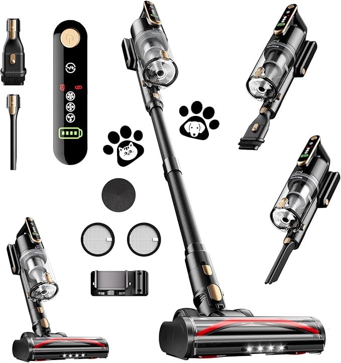 Cordless Vacuum Cleaner, 45Kpa 50 Mins Runtime Self-Standing Stick Vacuum Cleaners for Home, Powerful Suction, Lightweight, LED Touch Screen 8 in 1 Vacuum for Pet Hair, Carpet, Hardwood Floor,