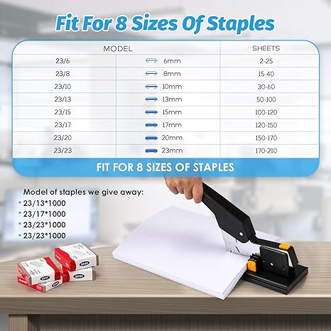 Heavy Duty Stapler 210 Sheets Capacity, Effortless Office School Stapler with Adjustable Stapling Width of 60mm (2.36") with 4000 Staples