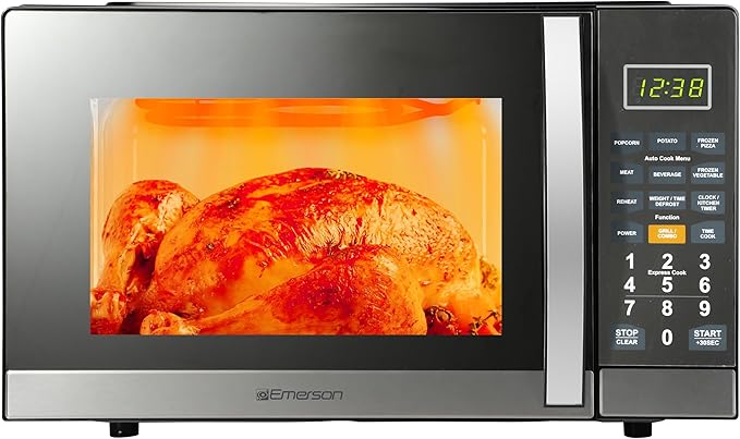 Countertop Microwave Oven with 1100W Grill Function, Sleek Mirrored Finish 10 Power Levels, 6 Auto Menus, Glass Turntable and Child Safe Lock, 1.1 Cu. Ft, Stainless Steel