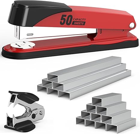 Metal Stapler Heavy Duty 50 Sheet Capacity with 1750 Staples and Staple Remover, Full Strip Staplers for Desk, No Jam, Non-Slip for Office & Classroom