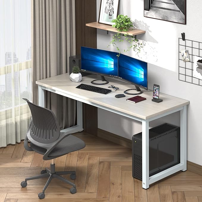 Modern Computer Desk 63 Inch Large Office Desk, Writing Study Table for Home Office Desk Workstation Wide Metal Sturdy Frame Thicker Steel Legs