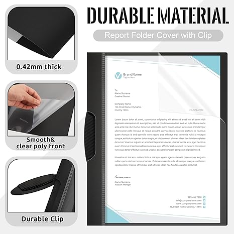 72 Pack Clear Report Covers with Clip Plastic Report Folder Cover with Clip Presentation Folders Paper Binder for School Office Classroom Business Document Files, 11.8 x 9.5 Inch, Black