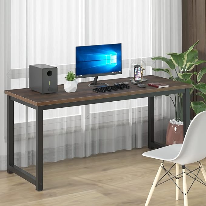 Modern Computer Desk 63 Inch Large Office Desk, Writing Study Table for Home Office Desk Workstation Wide Metal Sturdy Frame Thicker Steel Legs