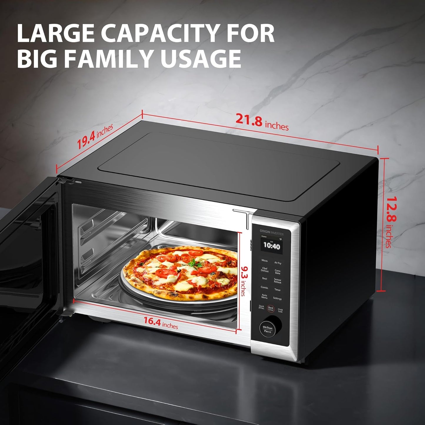 Combo Countertop Microwave Oven, with 2.4-Inch Color Screen, Origin Inverter Technology, Smart Sensor, Compatible with Alexa, 1100W, Air Fryer, 1.3 Cu.Ft, Silver